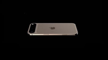 The iPhone 127 Slim is seen with the rear side facing up showing off the new rear horizontal camera bar against a black background.