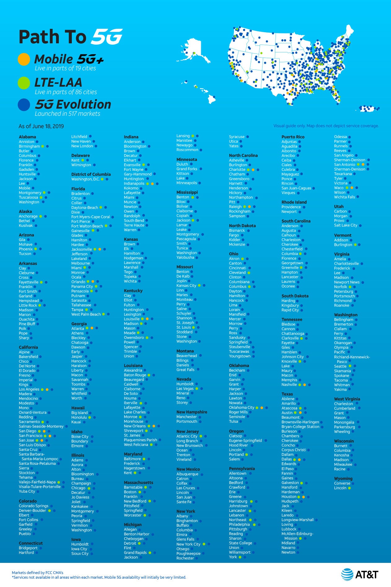 AT&T 5G / 5G E network coverage map: which cities are covered?
