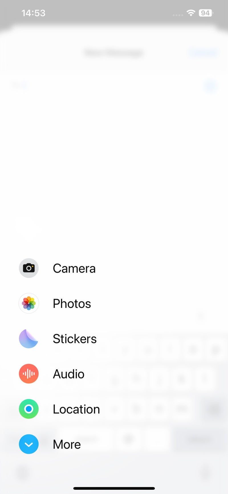 New Messages apps menu