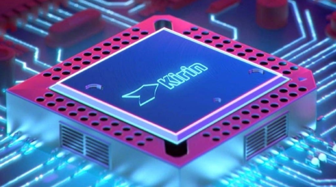 An image shows an Art Deco designed image of a Kirin chip on a motherboard.