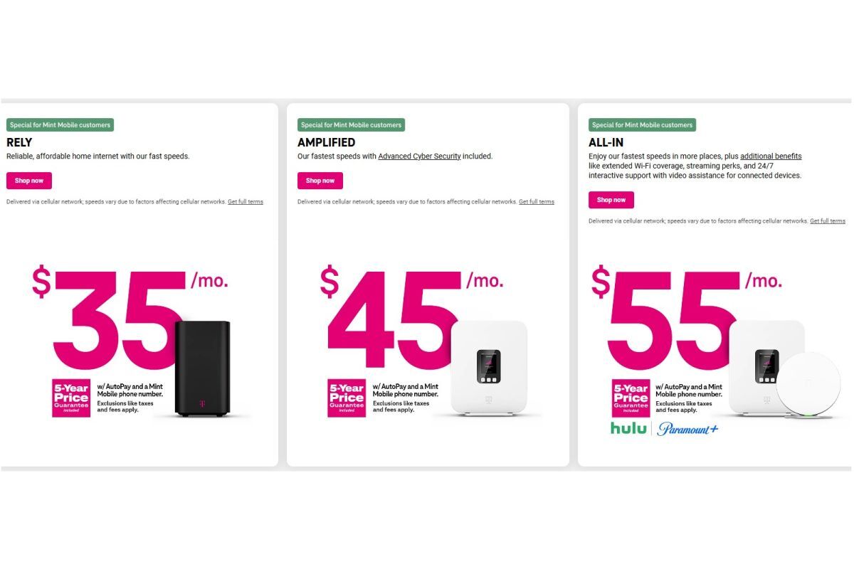 T-Mobile Home Internet plans available for select Mint Mobile users
