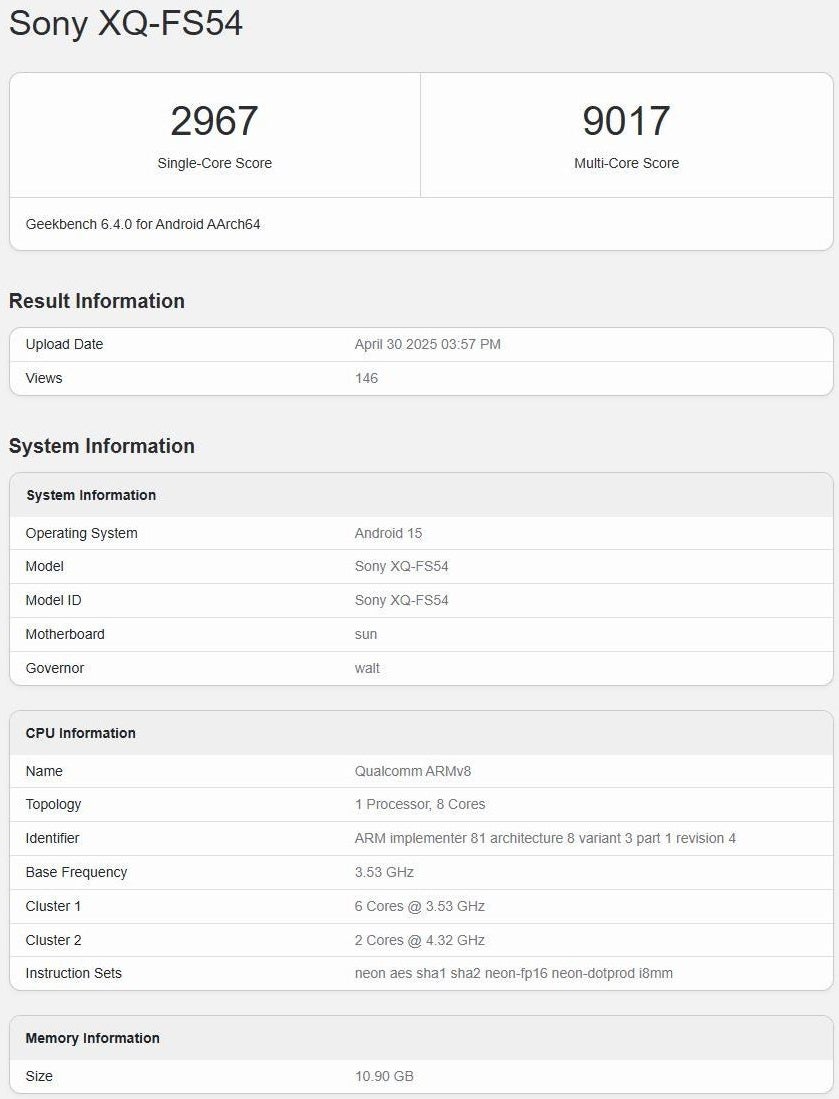 Sony Xperia 1 VII benchmark scores