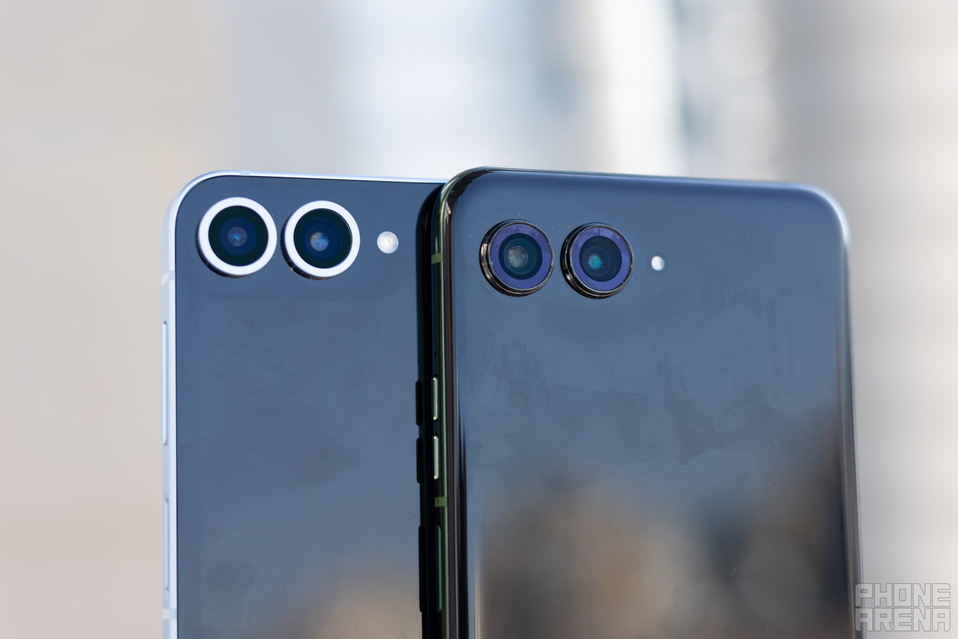 A picture of the camera modules on the Samsung Galaxy Z Flip 6 next to Motorola Razr Plus (2024)