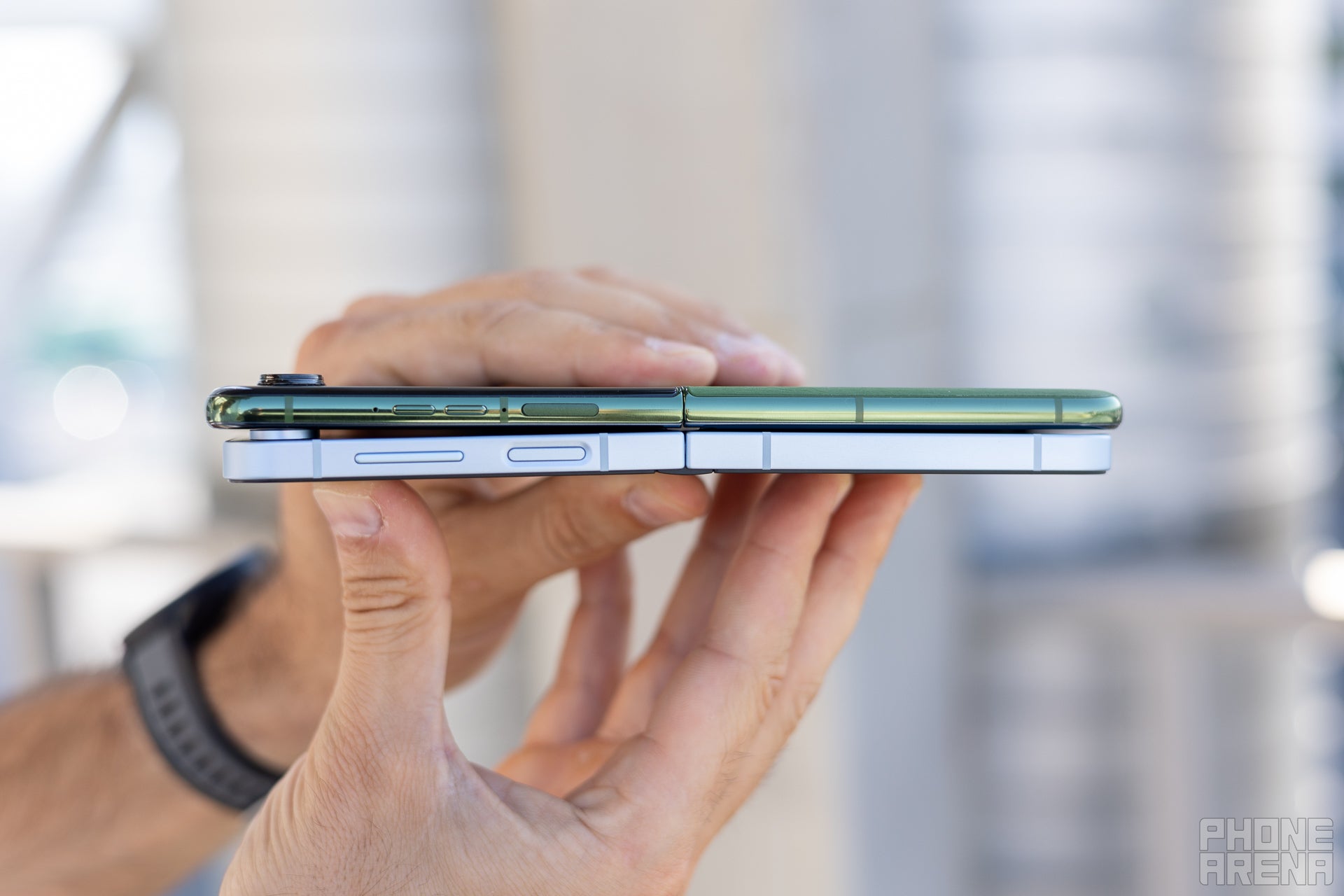 Samsung Galaxy Z Flip 6 next to Motorola Razr Plus (2024) pictured from the side