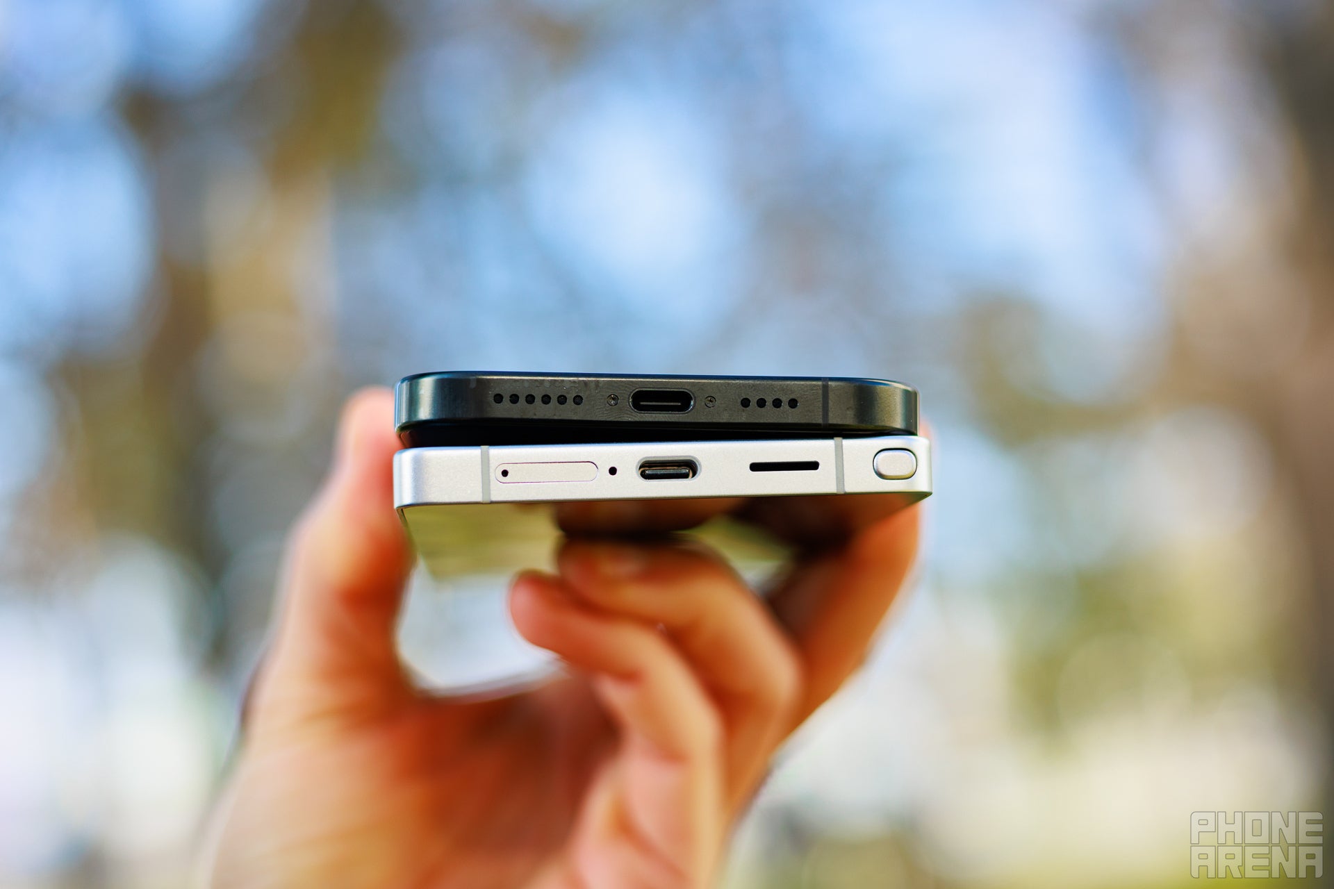 Both have USB-C ports, but which battery lasts longer? (Image by PhoneArena) - Samsung Galaxy S25 Ultra vs iPhone 16 Pro Max: A popularity contest